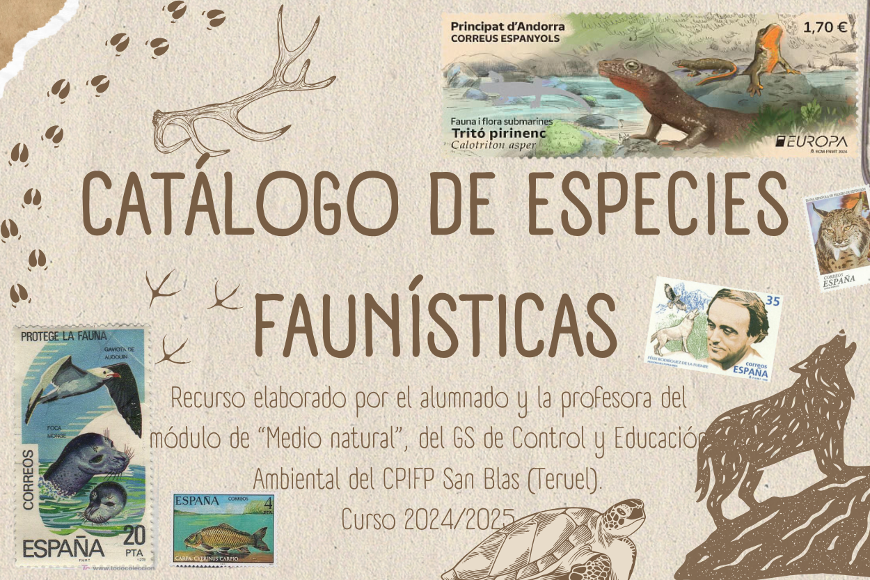 Portada del catálogo de especies faunísticas elaborado por los alumnos y profesorado del Ciclo Superior en Educación y Control Ambiental del CPIFP San Blas (Teruel), durante el curso 2024-2025